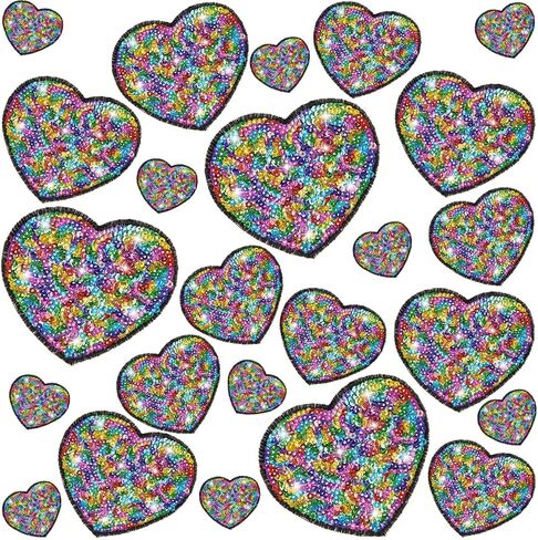 24 PCS ترتر القلب الحديد على البقع في 4 أحجام مقدمة بقع الحب اللامع المزخرفة لأكياس الملابس جاكيتات الجينز القبع in Kuwait
