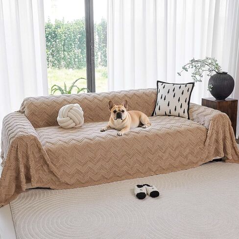 Sherpa Fleece Couch Cover for 3 Cushion Sofa, Brown, 71" x 150" - Pet Proof Sofa Covers Heavy Duty Scratch Resistant Pet Friendly Furniture Cover - Easy Install, Machine Washable in Saudi Arabia