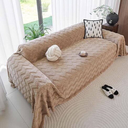 Sherpa Fleece Couch Cover for 3 Cushion Sofa, Brown, 71" x 150" - Pet Proof Sofa Covers Heavy Duty Scratch Resistant Pet Friendly Furniture Cover - Easy Install, Machine Washable in Saudi Arabia