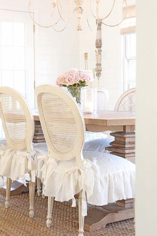 غطاء كرسي فاخر، مقاس XL مقاس 22 بوصة × 19 بوصة، كتان مكشكش، أغطية كراسي الطعام، غطاء منزلق، ديكور المزرعة، كتان ثقيل، (أبيض دافئ) in Kuwait