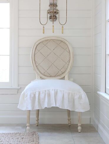 غطاء كرسي فاخر، مقاس XL مقاس 22 بوصة × 19 بوصة، كتان مكشكش، أغطية كراسي الطعام، غطاء منزلق، ديكور المزرعة، كتان ثقيل، (أبيض دافئ) in Kuwait