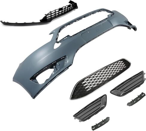 Focus Front Bumper Cover Kit Compatible with 2015 2016 2017 2018 Fo-rd Focus S SE SEL Titanium Sedan Hatchback 1.0L 2.0L W/Upper Grille Lower Grill & Fog Light Cover - Full Body Set in Kuwait
