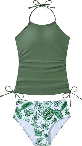 Girls Halterneck Tankini Drawstring Swimsuit Padded Bathing Suit 2 Piece Set for Teens 9-16Y in Kuwait