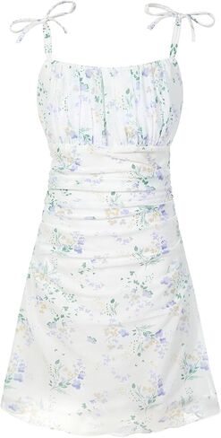 EXARUS Girls Floral/Swiss Dot Dress Teen Spaghetti Strap Mini Ruched Cami Boho A-Line Dresses Spring Easter Casual 8-14 in Saudi Arabia