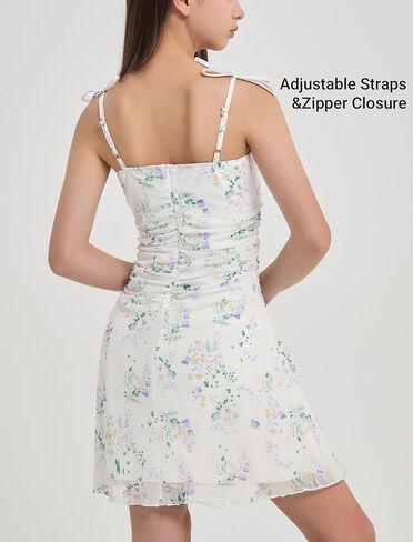 EXARUS Girls Floral/Swiss Dot Dress Teen Spaghetti Strap Mini Ruched Cami Boho A-Line Dresses Spring Easter Casual 8-14 in Saudi Arabia