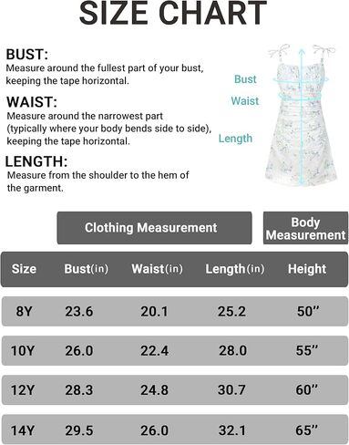 EXARUS Girls Floral/Swiss Dot Dress Teen Spaghetti Strap Mini Ruched Cami Boho A-Line Dresses Spring Easter Casual 8-14 in Saudi Arabia