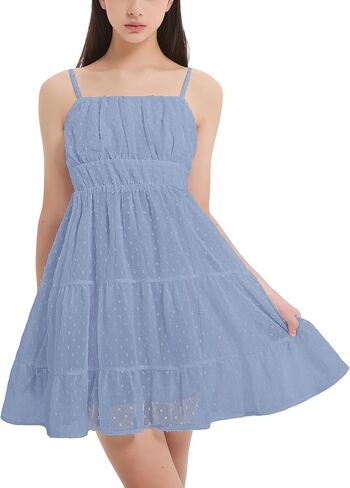 EXARUS Girls Floral/Swiss Dot Dress Teen Spaghetti Strap Mini Ruched Cami Boho A-Line Dresses Spring Easter Casual 8-14 in Saudi Arabia