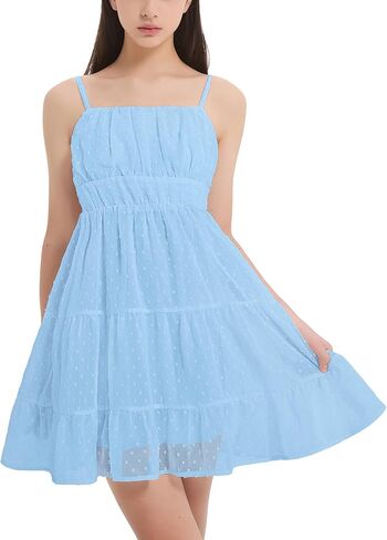 EXARUS Girls Floral/Swiss Dot Dress Teen Spaghetti Strap Mini Ruched Cami Boho A-Line Dresses Spring Easter Casual 8-14 in Saudi Arabia