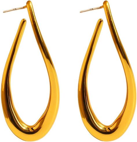 أقراط دائرية على شكل دمعة صغيرة مع صندوق مجوهرات مخملي، إبرة فضية نحاسية مطلية بالذهب 925، أقراط كبيرة على شكل حرف U لا تسبب الحساسية، طول 4.5 سم وعرض 2.1 سم، زوج 13.9 جرام in Kuwait