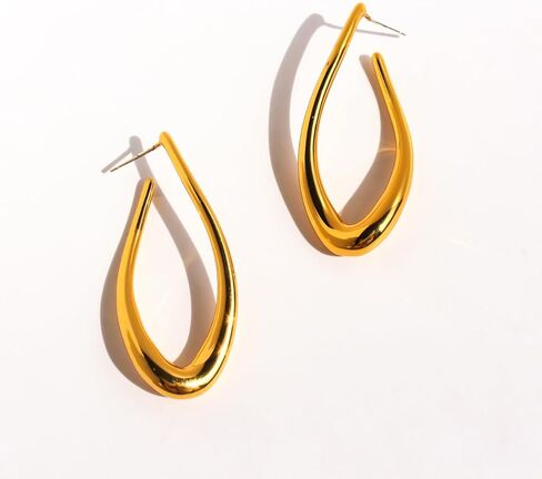 أقراط دائرية على شكل دمعة صغيرة مع صندوق مجوهرات مخملي، إبرة فضية نحاسية مطلية بالذهب 925، أقراط كبيرة على شكل حرف U لا تسبب الحساسية، طول 4.5 سم وعرض 2.1 سم، زوج 13.9 جرام in Kuwait