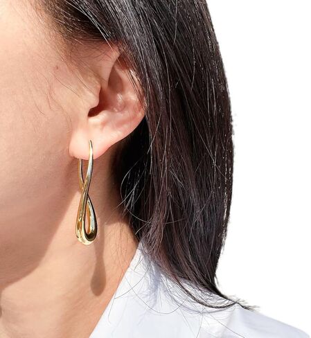 أقراط دائرية على شكل دمعة صغيرة مع صندوق مجوهرات مخملي، إبرة فضية نحاسية مطلية بالذهب 925، أقراط كبيرة على شكل حرف U لا تسبب الحساسية، طول 4.5 سم وعرض 2.1 سم، زوج 13.9 جرام in Kuwait