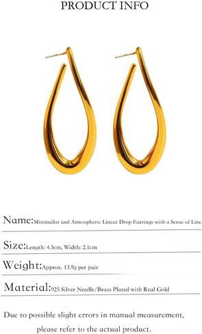 أقراط دائرية على شكل دمعة صغيرة مع صندوق مجوهرات مخملي، إبرة فضية نحاسية مطلية بالذهب 925، أقراط كبيرة على شكل حرف U لا تسبب الحساسية، طول 4.5 سم وعرض 2.1 سم، زوج 13.9 جرام in Kuwait