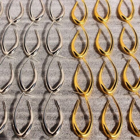 أقراط دائرية على شكل دمعة صغيرة مع صندوق مجوهرات مخملي، إبرة فضية نحاسية مطلية بالذهب 925، أقراط كبيرة على شكل حرف U لا تسبب الحساسية، طول 4.5 سم وعرض 2.1 سم، زوج 13.9 جرام in Kuwait