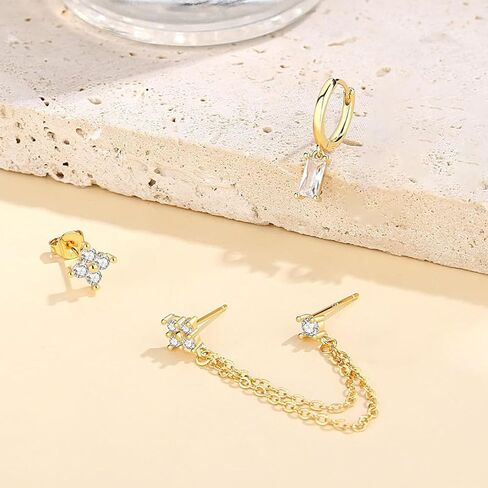 Gold Plated Earrings for Women Hypoallergenic Multiple Piercings Earring Stacks Huggie Hoop Earring Set Lightweight Chain Earrings Jewelry for Women Gift in Kuwait