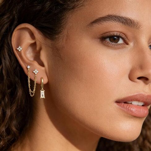 Gold Plated Earrings for Women Hypoallergenic Multiple Piercings Earring Stacks Huggie Hoop Earring Set Lightweight Chain Earrings Jewelry for Women Gift in Kuwait