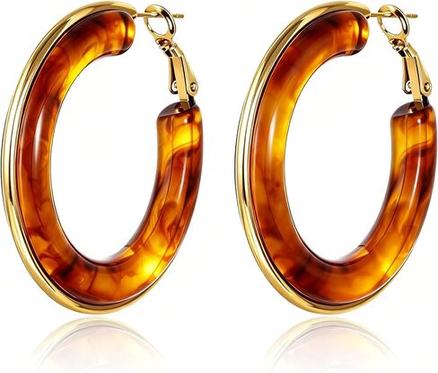 Big Acrylic Hoop Earrings 14k Gold Plated Chunky Statement Hoop Earrings with Gold Accents in Kuwait
