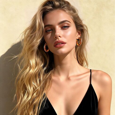 Big Acrylic Hoop Earrings 14k Gold Plated Chunky Statement Hoop Earrings with Gold Accents in Kuwait