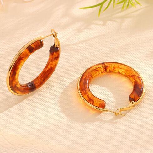 Big Acrylic Hoop Earrings 14k Gold Plated Chunky Statement Hoop Earrings with Gold Accents in Kuwait