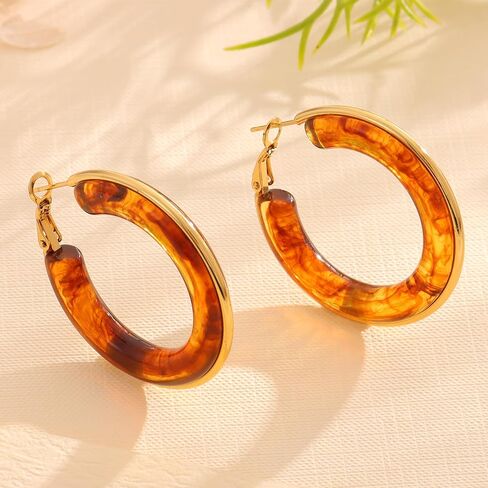 Big Acrylic Hoop Earrings 14k Gold Plated Chunky Statement Hoop Earrings with Gold Accents in Kuwait