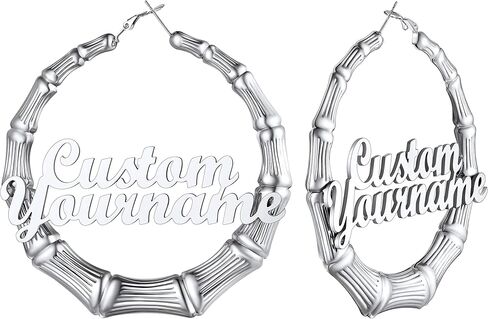 Custom4U اسم مزدوج هوب أقراط طبقة كبيرة اسم دائرة أقراط اسم مجوهرات مخصصة هدايا حفلة عيد ميلاد للنساء (صندوق هدية) in Kuwait