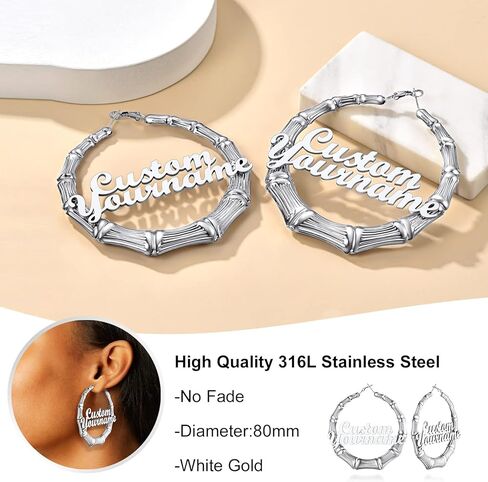 Custom4U اسم مزدوج هوب أقراط طبقة كبيرة اسم دائرة أقراط اسم مجوهرات مخصصة هدايا حفلة عيد ميلاد للنساء (صندوق هدية) in Kuwait