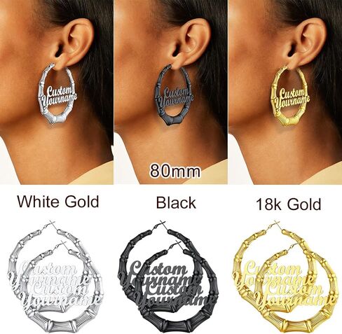 Custom4U اسم مزدوج هوب أقراط طبقة كبيرة اسم دائرة أقراط اسم مجوهرات مخصصة هدايا حفلة عيد ميلاد للنساء (صندوق هدية) in Kuwait