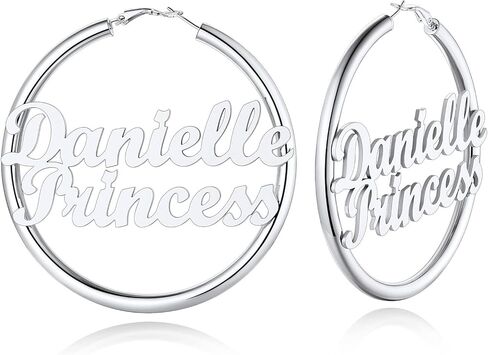 Custom4U اسم مزدوج هوب أقراط طبقة كبيرة اسم دائرة أقراط اسم مجوهرات مخصصة هدايا حفلة عيد ميلاد للنساء (صندوق هدية) in Kuwait