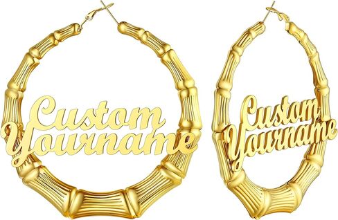 Custom4U اسم مزدوج هوب أقراط طبقة كبيرة اسم دائرة أقراط اسم مجوهرات مخصصة هدايا حفلة عيد ميلاد للنساء (صندوق هدية) in Kuwait