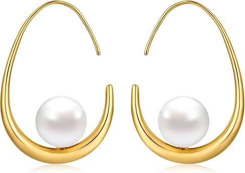Gold Pearl Earrings Big Large Hoop Chunky Pearl Statement Earrings Fancy 14K Gold Plated Hoop for Women Lightweight 40MM in Kuwait