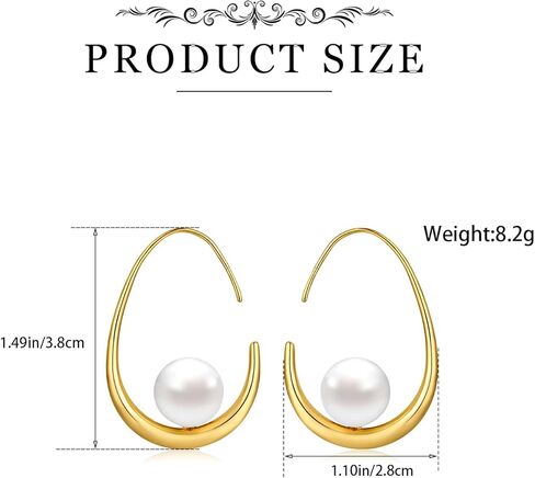 Gold Pearl Earrings Big Large Hoop Chunky Pearl Statement Earrings Fancy 14K Gold Plated Hoop for Women Lightweight 40MM in Kuwait
