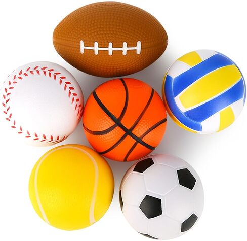 MCPINKY 6PCS Foam Stress Balls Bulk, 2.5inch Mini Sports Squeeze Balls Basketball Football Baseball Soccer Tennis Volleyball Toys for Kids Adults Party Favors in Kuwait