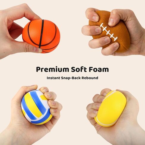 MCPINKY 6PCS Foam Stress Balls Bulk, 2.5inch Mini Sports Squeeze Balls Basketball Football Baseball Soccer Tennis Volleyball Toys for Kids Adults Party Favors in Kuwait