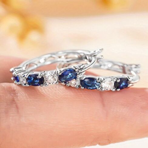 Exquisite Inlay White Blue Zirconia Hoop Earrings for Women Banquet Vintage Earrings Jewelry Daily Party Fashion Accessories in Saudi Arabia