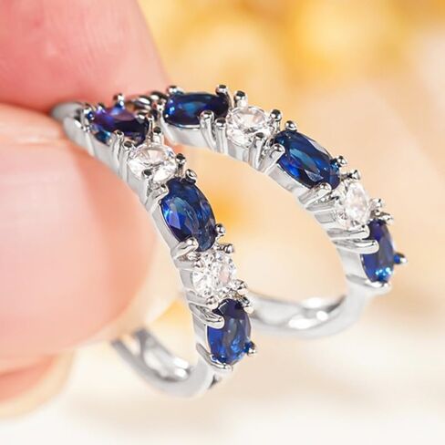 Exquisite Inlay White Blue Zirconia Hoop Earrings for Women Banquet Vintage Earrings Jewelry Daily Party Fashion Accessories in Saudi Arabia