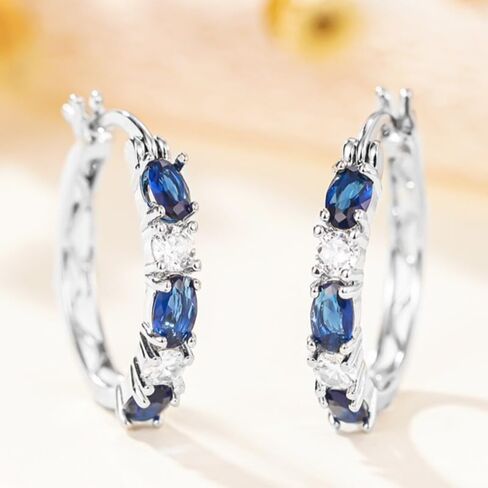 Exquisite Inlay White Blue Zirconia Hoop Earrings for Women Banquet Vintage Earrings Jewelry Daily Party Fashion Accessories in Saudi Arabia