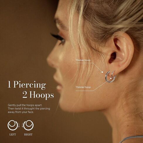 Spiral Hoop Twist Double Earrings – Silver Helix Spiral Earring, Double Piercing, Faux Double Hoop, Huggie Earrings for Women in Saudi Arabia