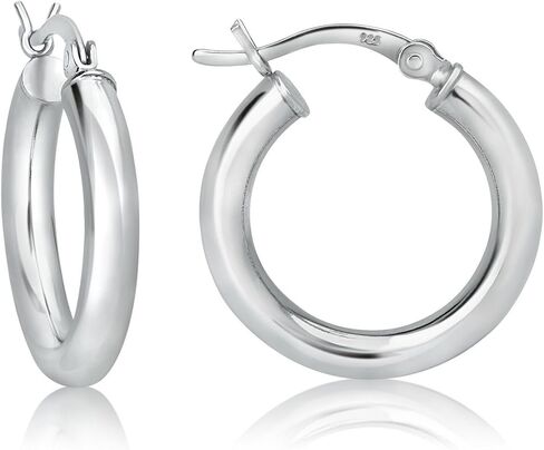 مجموعة أوليفيا أقراط دائرية مكتنزة من الذهب الأبيض عيار 14 قيراط (16-50x3.0 ملم)، ثقب الفص، الفص العلوي للمرأة أو الرجل أو المراهقين in Kuwait