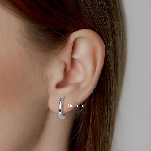 مجموعة أوليفيا أقراط دائرية مكتنزة من الذهب الأبيض عيار 14 قيراط (16-50x3.0 ملم)، ثقب الفص، الفص العلوي للمرأة أو الرجل أو المراهقين in Kuwait