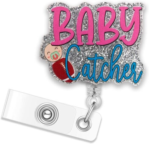 ERHACHAIJIA Baby Catcher Retractable Blue Glitter Badge Reel with Clip, Funny Baby ID Card Badge Holder Gift for Nurses Doctor RN EN L&D OB Labor & Delivery NICU Nurse OBGYN Midwife, Nurse Day Gift in Kuwait