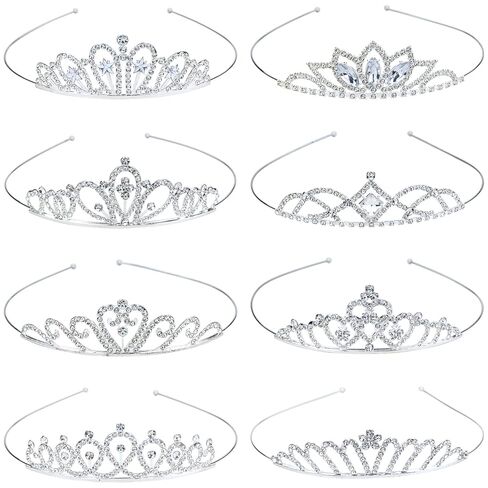 8 Pieces Silver Metal Birthday Party Prom Bridal Wedding Dazzling Rhinestone Princess Crown Headbands Tiaras Headpieces Hair Accessories for Women Girls Brides Bridesmaids in Kuwait