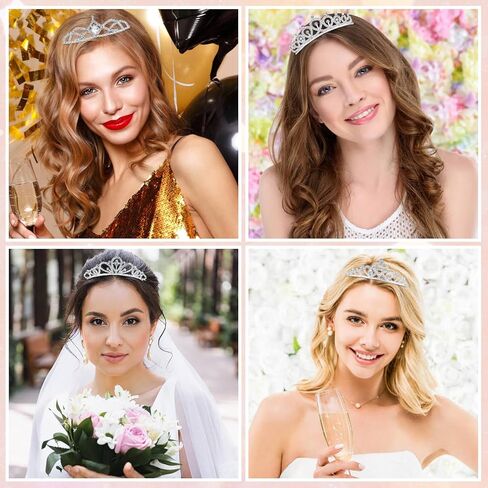 8 Pieces Silver Metal Birthday Party Prom Bridal Wedding Dazzling Rhinestone Princess Crown Headbands Tiaras Headpieces Hair Accessories for Women Girls Brides Bridesmaids in Kuwait