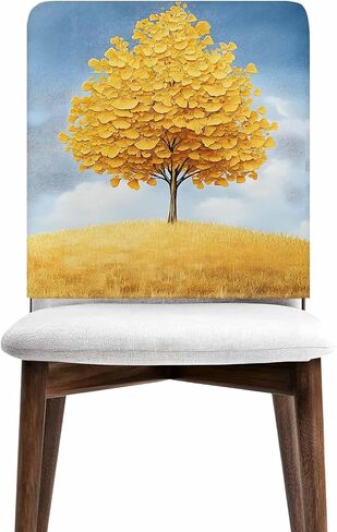 Yellow Tree Chair Back Cover for Dining Room Set of 4, Removable Kitchen Chair Slipcovers, Autumn Leaves Blue Sky Watercolor Washable Seat Protector for Restaurant Party Banquet Wedding Décor in Saudi Arabia