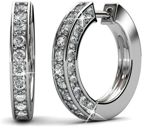 Cate & Chloe Viviana 18k White Gold-Plated 17mm Silver Hoop Earrings with Simulated Diamond Crystals, Elegant Jewelry for Women, Gift for Her on Christmas, Anniversary, Birthday and More in Saudi Arabia
