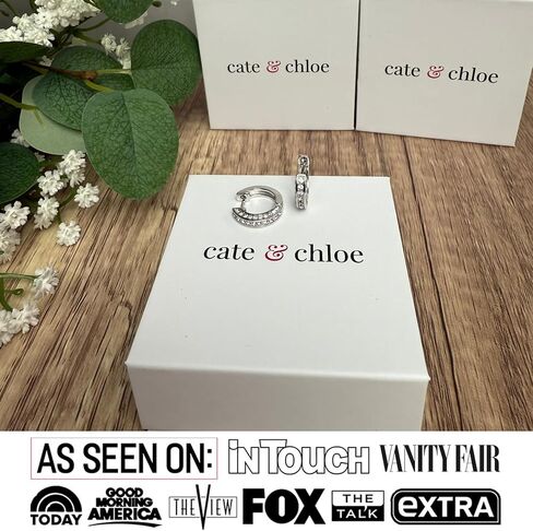 Cate & Chloe Viviana 18k White Gold-Plated 17mm Silver Hoop Earrings with Simulated Diamond Crystals, Elegant Jewelry for Women, Gift for Her on Christmas, Anniversary, Birthday and More in Saudi Arabia