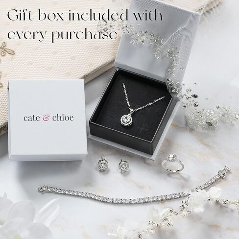 Cate & Chloe Viviana 18k White Gold-Plated 17mm Silver Hoop Earrings with Simulated Diamond Crystals, Elegant Jewelry for Women, Gift for Her on Christmas, Anniversary, Birthday and More in Saudi Arabia