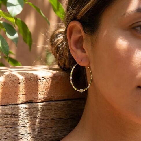 Fashion Hoop Earrings for Women & Girls, Pastel Tone Beaded Design with Gold-Tone Wire Frame (MI-E220217F-A-1) in Saudi Arabia