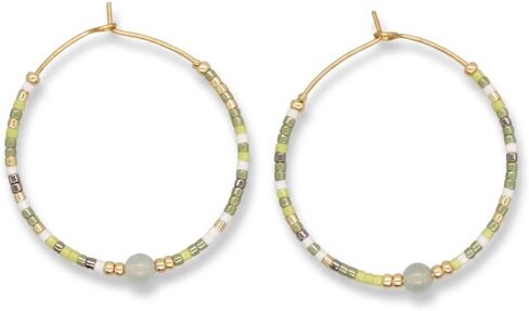 Fashion Hoop Earrings for Women & Girls, Pastel Tone Beaded Design with Gold-Tone Wire Frame (MI-E220217F-A-1) in Saudi Arabia