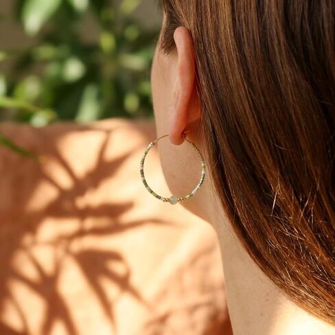 Fashion Hoop Earrings for Women & Girls, Pastel Tone Beaded Design with Gold-Tone Wire Frame (MI-E220217F-A-1) in Saudi Arabia