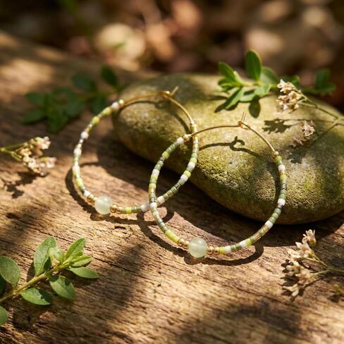 Fashion Hoop Earrings for Women & Girls, Pastel Tone Beaded Design with Gold-Tone Wire Frame (MI-E220217F-A-1) in Saudi Arabia