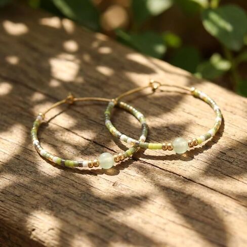 Fashion Hoop Earrings for Women & Girls, Pastel Tone Beaded Design with Gold-Tone Wire Frame (MI-E220217F-A-1) in Saudi Arabia